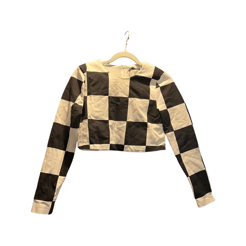 Zara Black & White Checkered Crop Top
